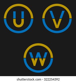 U V W letters. Logo set, creative alphabet