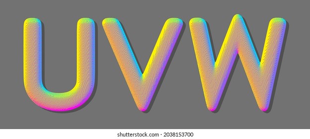 U, V, W letters. Voxel art. Design elements. 3d vector illustration.