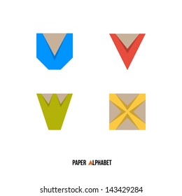 U V W X - Paper Alphabet - Vector Illustration - Typography Element