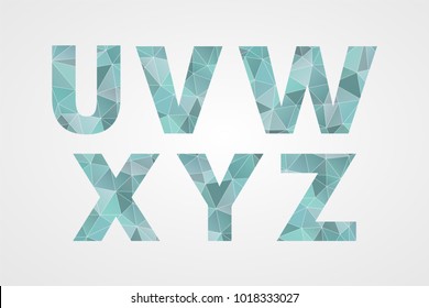 U V W X Y Z polygonal geometric letters. Decorative blue geometric abc isolated icons. Abstract triangle alphabet symbols for text, font, typography, decoration, design, illustration 