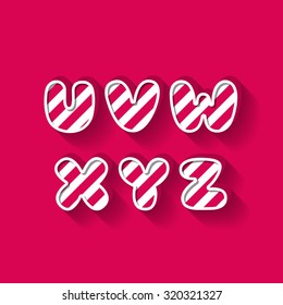 U V W X Y Z - Christmas Candy Alphabet - Colorful typography with red stripes texture and long shadow effect - Vector Illustration - Graphic resource