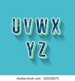 U V W X Y Z - 3D Plastique Alphabet - Typography with grunge blue texture and long shadow effect - Vector Illustration - Graphic resource