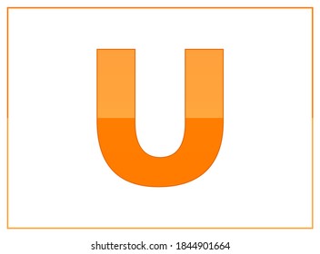 U vector font, made of dark and light orange colors. For letter logo, brand label, creative poster and more. İsolated illustration with thin frame on white background

