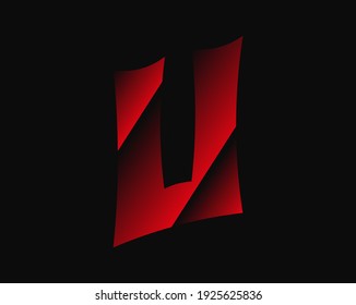 Horror vectorial U, letra aterradora. El miedo loco es el tipo de letra brutal . Por crimen o crimen, horror noche oscura, mal diseño terrible y más