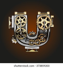 u vector letter with gears
