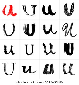 U. Vector letters. Hand drawn letters. Letters drawn using spray can, inkpen, highlighters and others materials. Variety materials, lines and devices. Set of templates.