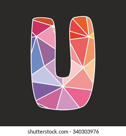 U vector low poly wrapping surface pastel colorful and white alphabet letter isolated on black background