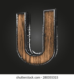 u vector metal letter with wood
