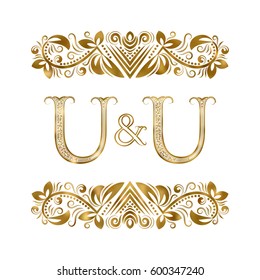 U and U vintage initials logo symbol. The letters are surrounded by ornamental elements. Wedding or business partners monogram in royal style.