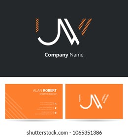 U & W stroke letter logo design with business card template