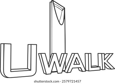 U Walk with an architectural illustration of the iconic Kingdom Tower in Riyadh. Perfect for branding, urban-themed designs, or projects related to modern cityscapes and Saudi Arabia