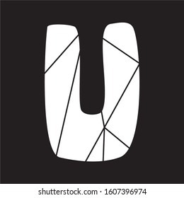 U white vector alphabet letter isolated on black background