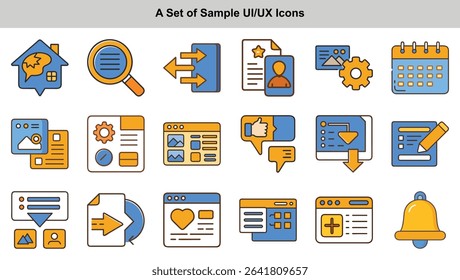 U I U X Icon Set Blue Orange Color Scheme Web Design Elements