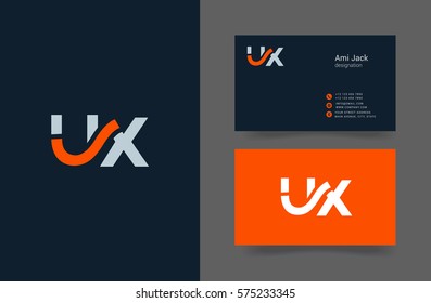 U & X Letter logo design vector element with Business card template