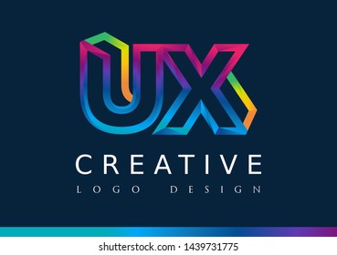 U X Logo. UX Letter Design Vector with Magenta blue and green yellow color