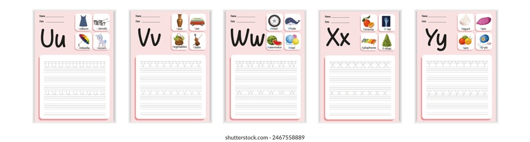 U to y kids hand writing practice sheets Kindergarten Alphabet Tracing Sheet