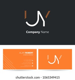 U & Y stroke letter logo design with business card template