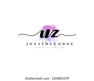 U Z UZ Initial watercolor logo on white background. Logo template vector