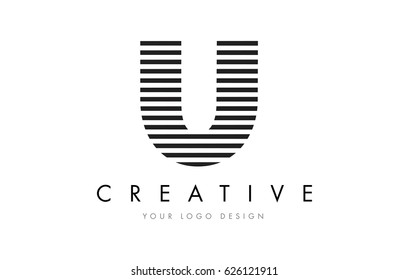 U Zebra Letter Logo Design with Black and White Stripes Vector