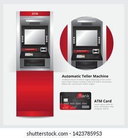 \u2028\u2028ATM Automatic Teller Machine with ATM Card Vector Illustration 