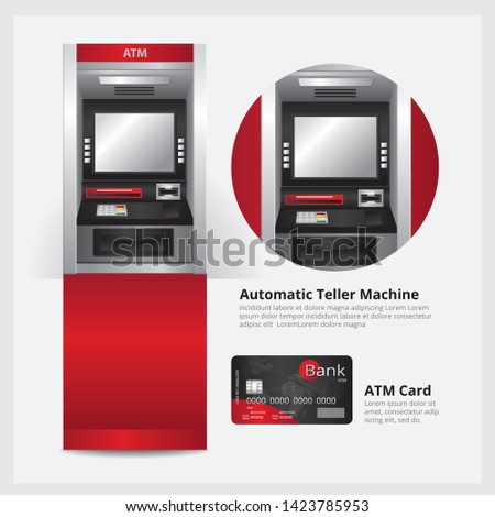 \u2028\u2028ATM Automatic Teller Machine with ATM Card Vector Illustration 