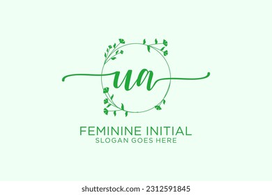 UA beauty monogram and elegant logo design handwriting logo of initial signature, wedding, fashion, floral and botanical with creative template.