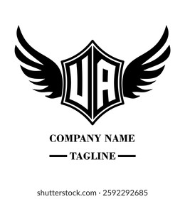 UA bold shield logo with wings, customizable with letters A to Z. Perfect for brands seeking a powerful symbol of strength, freedom, and ambition