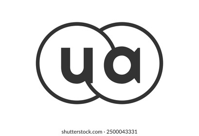UA business company emblem with outline rounds and letters u a. Logo template of two merged circles for brand identity, logotype. Vector Infinity symbol  and technology sign.