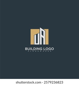 UA initial letter building logo for real estate with square design