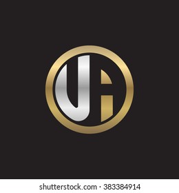 UA initial letters circle elegant logo golden silver black background