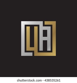 UA initial letters looping linked square elegant logo golden silver black background