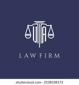 Monograma inicial de la UA para el logotipo del bufete de abogados con la Imagen del Vector de las escalas