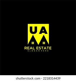 UA initial monogram logo real estate in square style design