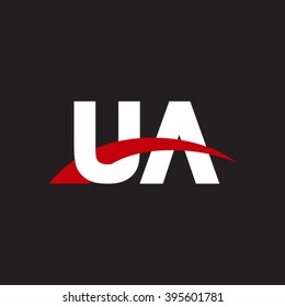 UA initial overlapping swoosh letter logo white red black background