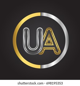 UA Letter logo in a circle. gold and silver colored. Vector design template elements for your business or company identity.