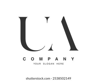 UA logo design. Initial letter u and a serif font style. Creative classic company name typography. Trendy logotype or identity. Vector illustration.