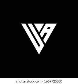 UA-Logo-Buchstaben-Monogramm mit dreieckiger Design-Vorlage einzeln auf schwarzem Hintergrund