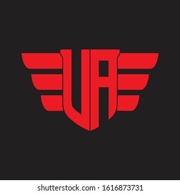 UA Logo monogram with emblem and wings element design template on red colors