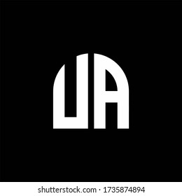 UA monogram logo with curve shape design template isolated on black background