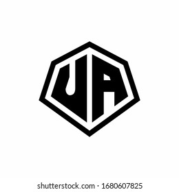 Logotipo monogramo de UA con forma hexagonal y plantilla de diseño de estilo redondeado en línea aislada en fondo blanco