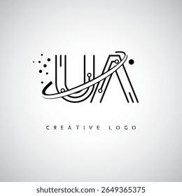 Logotipo de Monograma de Órbita UA - Marca de Letra Mínima Futurista com Linha de Arte Circular, Pontos Inspirados na Tecnologia e Conceito de Movimento Espacial para Identidade de Marca Moderna