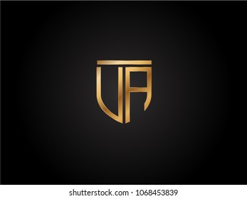 UA shield shape Letter Design in gold color