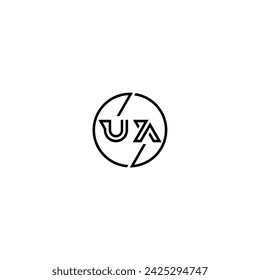 UA logotipo de concepto de contorno simple y círculo de diseño inicial de fondo blanco y negro