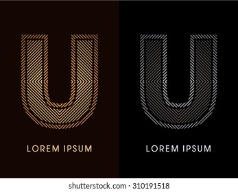  U,abstract luxury font, Designed using gold and black line square, geometric shape, graphic vector. 