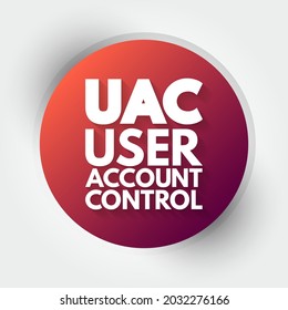 UAC User Account Control - helps prevent malware from damaging a PC and helps organizations deploy a better-managed desktop, acronym text concept background