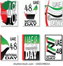 UAE 48 National Holiday template set. Design for banner, greeting card, flyer, poster. Translation: Happy National Day.editable text