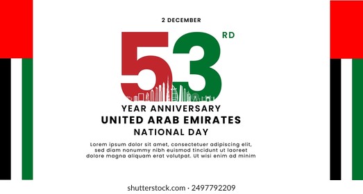 UAE 53rd National Day Anniversary Banner - Celebrate UAE National Day with Red and Green Themed Design and National Flag