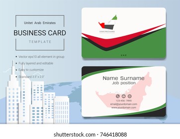 UAE Abstract business name card design template, Emirates banner for Independence Day and other events, Vector illustration, It's fully layered and editable, Easy to customize it to fit your needs.