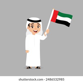 UAE boy holding flag of united Arab emirates