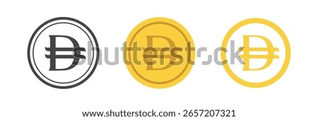 UAE Dirham coin symbol set. Includes monochrome, solid gold, and flat gold versions. Vector illustration